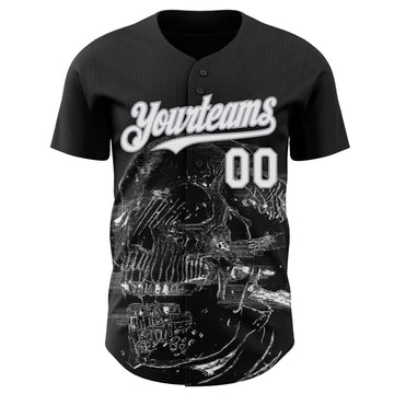Custom Black White-Gray Skull Authentic Baseball Jersey