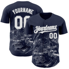 Laden Sie das Bild in den Galerie-Viewer, Custom Navy White-Gray Skull Authentic Baseball Jersey
