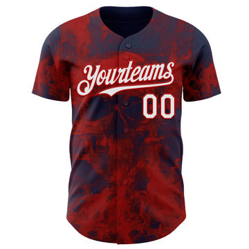 Custom Navy White-Red Flames Skull Authentic Baseball Jersey