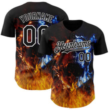 Load image into Gallery viewer, Custom Black-White Flames Skull Authentic Baseball Jersey

