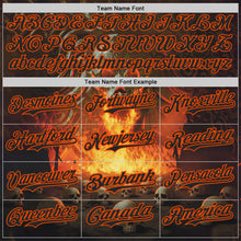 Laden Sie das Bild in den Galerie-Viewer, Custom Brown Black-Orange Flames Skull Authentic Baseball Jersey
