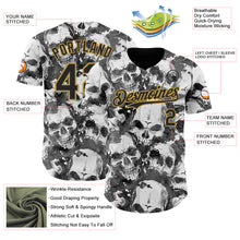 Laden Sie das Bild in den Galerie-Viewer, Custom Gray Black-Old Gold Flames Skull Smoke Authentic Baseball Jersey
