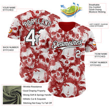 Load image into Gallery viewer, Custom Red White-Black Flames Skull Smoke Authentic Baseball Jersey
