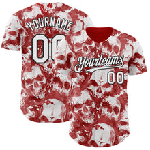 Load image into Gallery viewer, Custom Red White-Black Flames Skull Smoke Authentic Baseball Jersey
