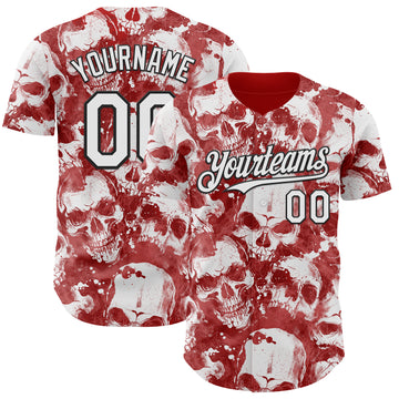 Custom Red White-Black Flames Skull Smoke Authentic Baseball Jersey