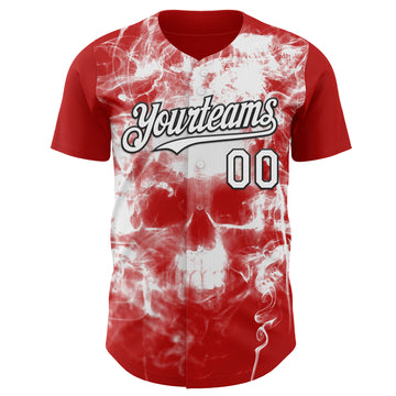 Custom Red White-Black Flames Skull Smoke Authentic Baseball Jersey