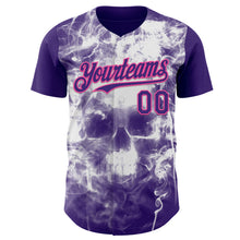 Load image into Gallery viewer, Custom Purple-Pink Flames Skull Smoke Authentic Baseball Jersey
