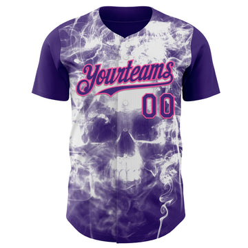 Custom Purple-Pink Flames Skull Smoke Authentic Baseball Jersey