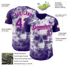 Load image into Gallery viewer, Custom Purple-Pink Flames Skull Smoke Authentic Baseball Jersey
