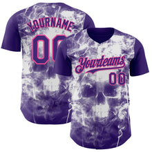 Load image into Gallery viewer, Custom Purple-Pink Flames Skull Smoke Authentic Baseball Jersey
