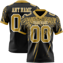 Laden Sie das Bild in den Galerie-Viewer, Custom Black Old Gold-White Authentic Distressed Scratch Brush Stroke Football Jersey
