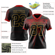 Charger l'image dans la galerie, Custom Black Red-Old Gold Authentic Distressed Scratch Brush Stroke Football Jersey
