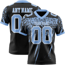 Load image into Gallery viewer, Custom Black Light Blue-White Authentic Distressed Scratch Brush Stroke Football Jersey
