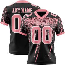 Load image into Gallery viewer, Custom Black Medium Pink-White Authentic Distressed Scratch Brush Stroke Football Jersey
