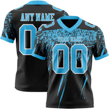 Laden Sie das Bild in den Galerie-Viewer, Custom Black Sky Blue-White Authentic Distressed Scratch Brush Stroke Football Jersey
