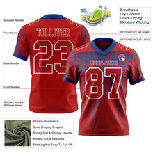Load image into Gallery viewer, Custom Red Royal-White Authentic Distressed Scratch Brush Stroke Football Jersey
