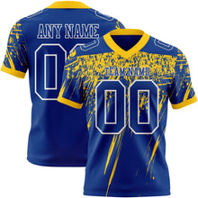 Laden Sie das Bild in den Galerie-Viewer, Custom Royal Yellow-White Authentic Distressed Scratch Brush Stroke Football Jersey
