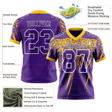 Charger l'image dans la galerie, Custom Purple Yellow-White Authentic Distressed Scratch Brush Stroke Football Jersey
