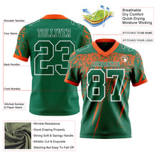 Laden Sie das Bild in den Galerie-Viewer, Custom Kelly Green Orange-White Authentic Distressed Scratch Brush Stroke Football Jersey
