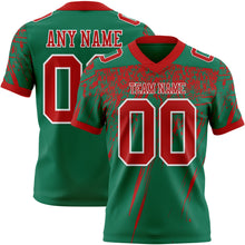 Load image into Gallery viewer, Custom Kelly Green Red-White Authentic Distressed Scratch Brush Stroke Football Jersey
