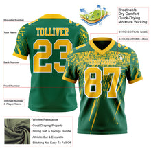 Load image into Gallery viewer, Custom Kelly Green Yellow-White Authentic Distressed Scratch Brush Stroke Football Jersey
