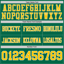 Load image into Gallery viewer, Custom Kelly Green Yellow-White Authentic Distressed Scratch Brush Stroke Football Jersey
