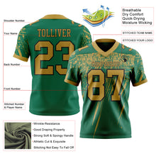 Load image into Gallery viewer, Custom Kelly Green Old Gold-Black Authentic Distressed Scratch Brush Stroke Football Jersey
