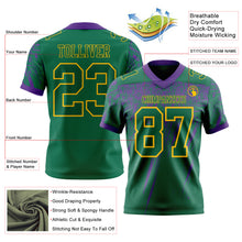 Laden Sie das Bild in den Galerie-Viewer, Custom Kelly Green Purple-Yellow Authentic Distressed Scratch Brush Stroke Football Jersey
