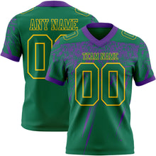 Laden Sie das Bild in den Galerie-Viewer, Custom Kelly Green Purple-Yellow Authentic Distressed Scratch Brush Stroke Football Jersey
