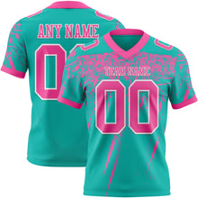 Load image into Gallery viewer, Custom Aqua Pink-White Authentic Distressed Scratch Brush Stroke Football Jersey
