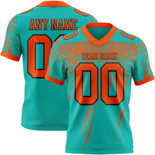 Load image into Gallery viewer, Custom Aqua Orange-Black Authentic Distressed Scratch Brush Stroke Football Jersey
