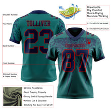 Load image into Gallery viewer, Custom Teal Navy-Red Authentic Distressed Scratch Brush Stroke Football Jersey
