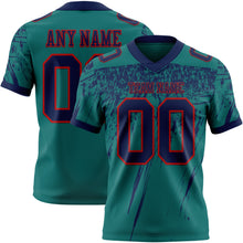 Load image into Gallery viewer, Custom Teal Navy-Red Authentic Distressed Scratch Brush Stroke Football Jersey
