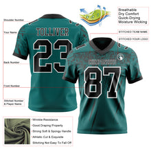 Charger l'image dans la galerie, Custom Teal Black-White Authentic Distressed Scratch Brush Stroke Football Jersey
