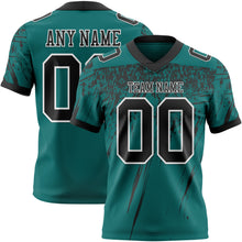 Charger l'image dans la galerie, Custom Teal Black-White Authentic Distressed Scratch Brush Stroke Football Jersey
