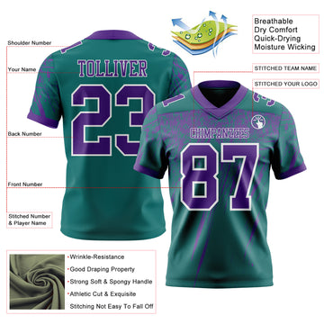 Custom Teal Purple-White Authentic Distressed Scratch Brush Stroke Football Jersey