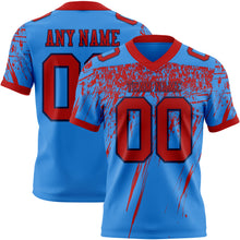 Laden Sie das Bild in den Galerie-Viewer, Custom Powder Blue Red-Navy Authentic Distressed Scratch Brush Stroke Football Jersey

