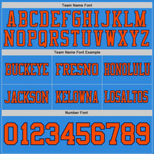 Laden Sie das Bild in den Galerie-Viewer, Custom Powder Blue Orange-Navy Authentic Distressed Scratch Brush Stroke Football Jersey

