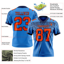 Load image into Gallery viewer, Custom Powder Blue Orange-Navy Authentic Distressed Scratch Brush Stroke Football Jersey
