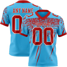 Load image into Gallery viewer, Custom Sky Blue Red-White Authentic Distressed Scratch Brush Stroke Football Jersey
