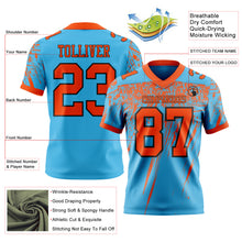 Load image into Gallery viewer, Custom Sky Blue Orange-Black Authentic Distressed Scratch Brush Stroke Football Jersey
