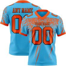 Load image into Gallery viewer, Custom Sky Blue Orange-Black Authentic Distressed Scratch Brush Stroke Football Jersey
