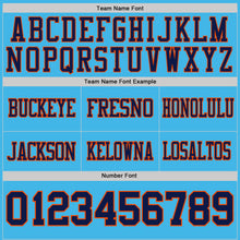 Load image into Gallery viewer, Custom Sky Blue Navy-Orange Authentic Distressed Scratch Brush Stroke Football Jersey
