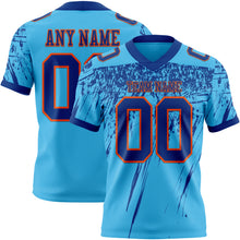 Laden Sie das Bild in den Galerie-Viewer, Custom Sky Blue Royal-Orange Authentic Distressed Scratch Brush Stroke Football Jersey
