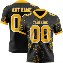 Laden Sie das Bild in den Galerie-Viewer, Custom Black Gold Royal-White Authentic Abstract Shattered Paint Splatter Football Jersey
