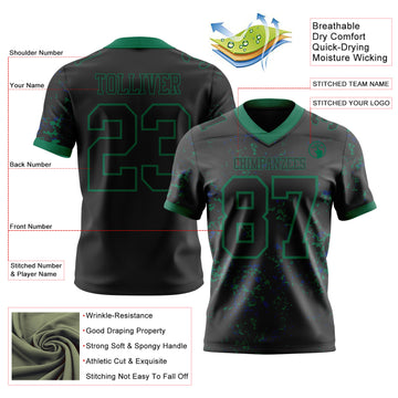 Custom Black Kelly Green-Royal Authentic Abstract Shattered Paint Splatter Football Jersey