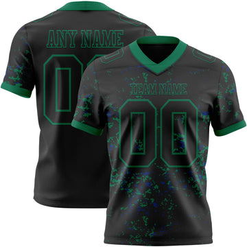 Custom Black Kelly Green-Royal Authentic Abstract Shattered Paint Splatter Football Jersey
