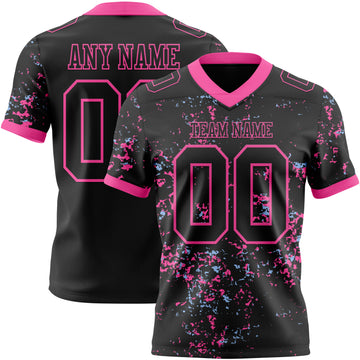 Custom Black Pink-Light Blue Authentic Abstract Shattered Paint Splatter Football Jersey