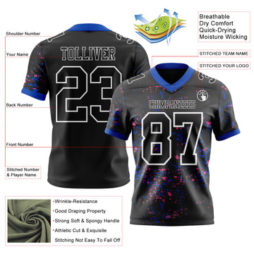 Custom Black Thunder Blue Pink-White Authentic Abstract Shattered Paint Splatter Football Jersey