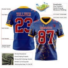 Load image into Gallery viewer, Custom Royal Red Gold-White Authentic Abstract Shattered Paint Splatter Football Jersey
